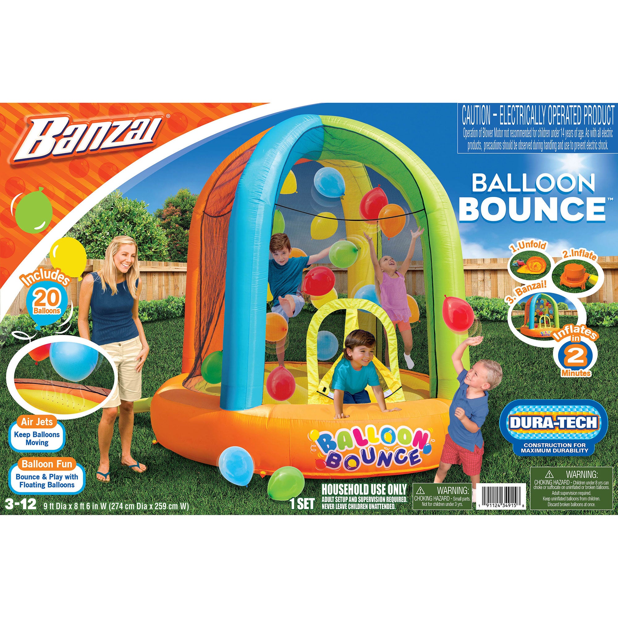 Banzai Inflatable Bounce Play Center w/ 20 Balloons (Open Box) - VMInnovations