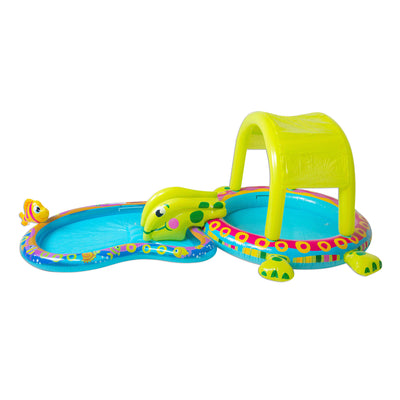 Banzai Shade N Slide Turtle Inflatable Outdoor Kiddie Splash Pool with Sprinkler