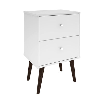 Manhattan Comfort Liberty 2 Drawer Bedroom End Table Nightstand, White (Used)