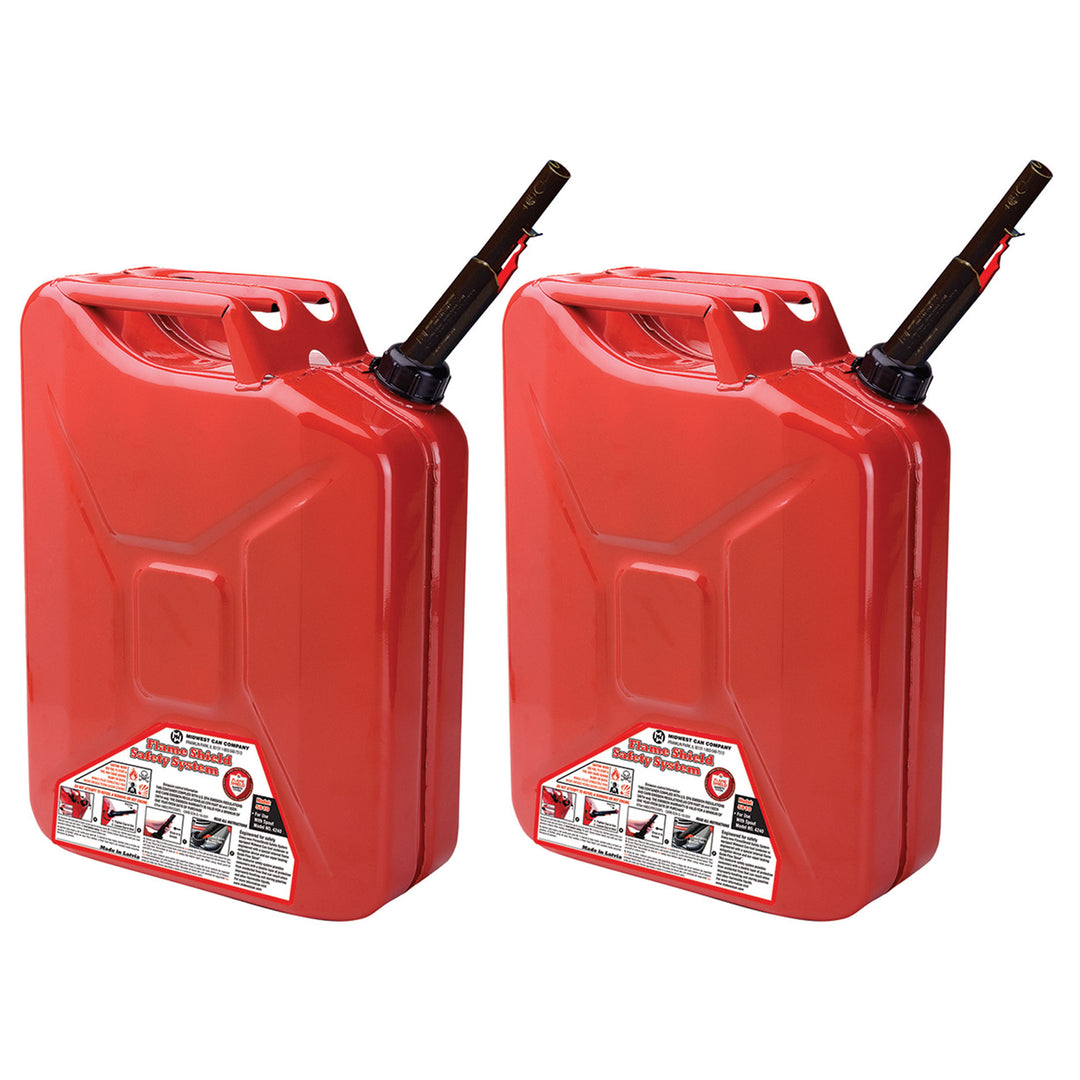 Midwest Can Company 5-Gallon Metal Gas Can with Quick Flow Spout, Red (2 Pack) - VMInnovations