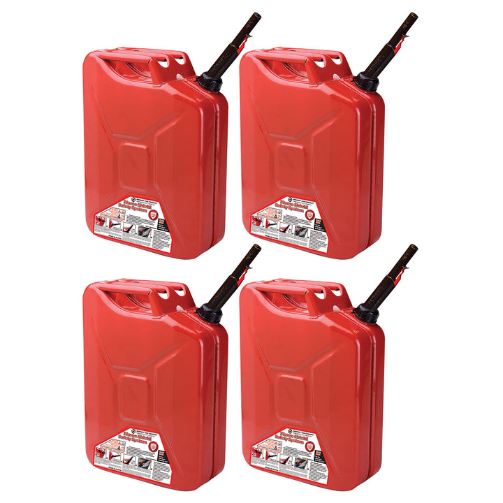 Midwest Can Company 5-Gallon Metal Gas Can with Quick Flow Spout, Red (4 Pack) - VMInnovations