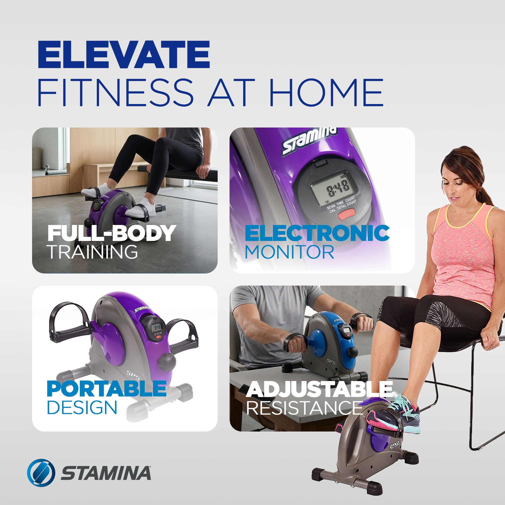 Stamina Products Mini Stationary Under Desk Exercise Bike Home/Office, Purple - VMInnovations