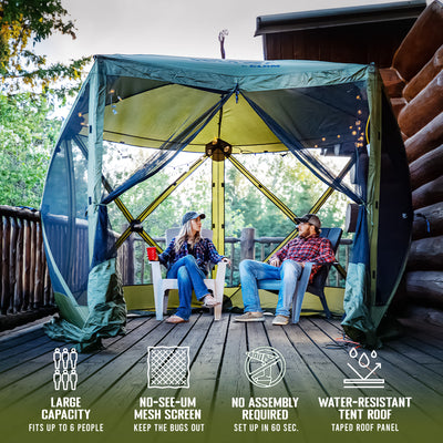 CLAM Portable Canopy Pop Up Tent w/ Mesh Netting, Green/Black (Open Box) - VMInnovations