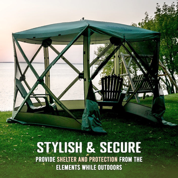 CLAM Portable Canopy Pop Up Tent w/ Mesh Netting, Green/Black (Open Box)