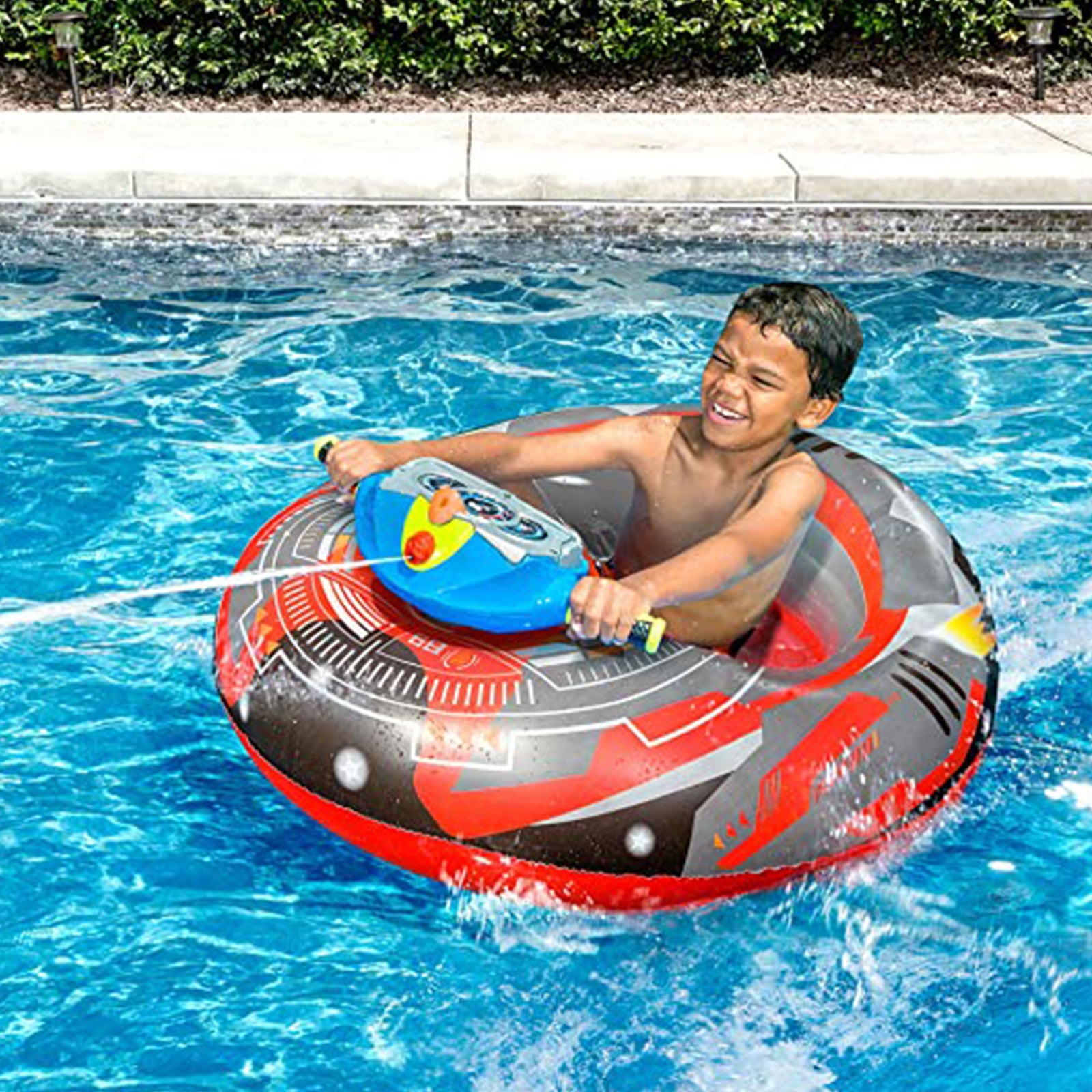 Banzai Aqua Blast Motorized Bumper Boat Inflatable Pool Float Water Toy, Red - VMInnovations