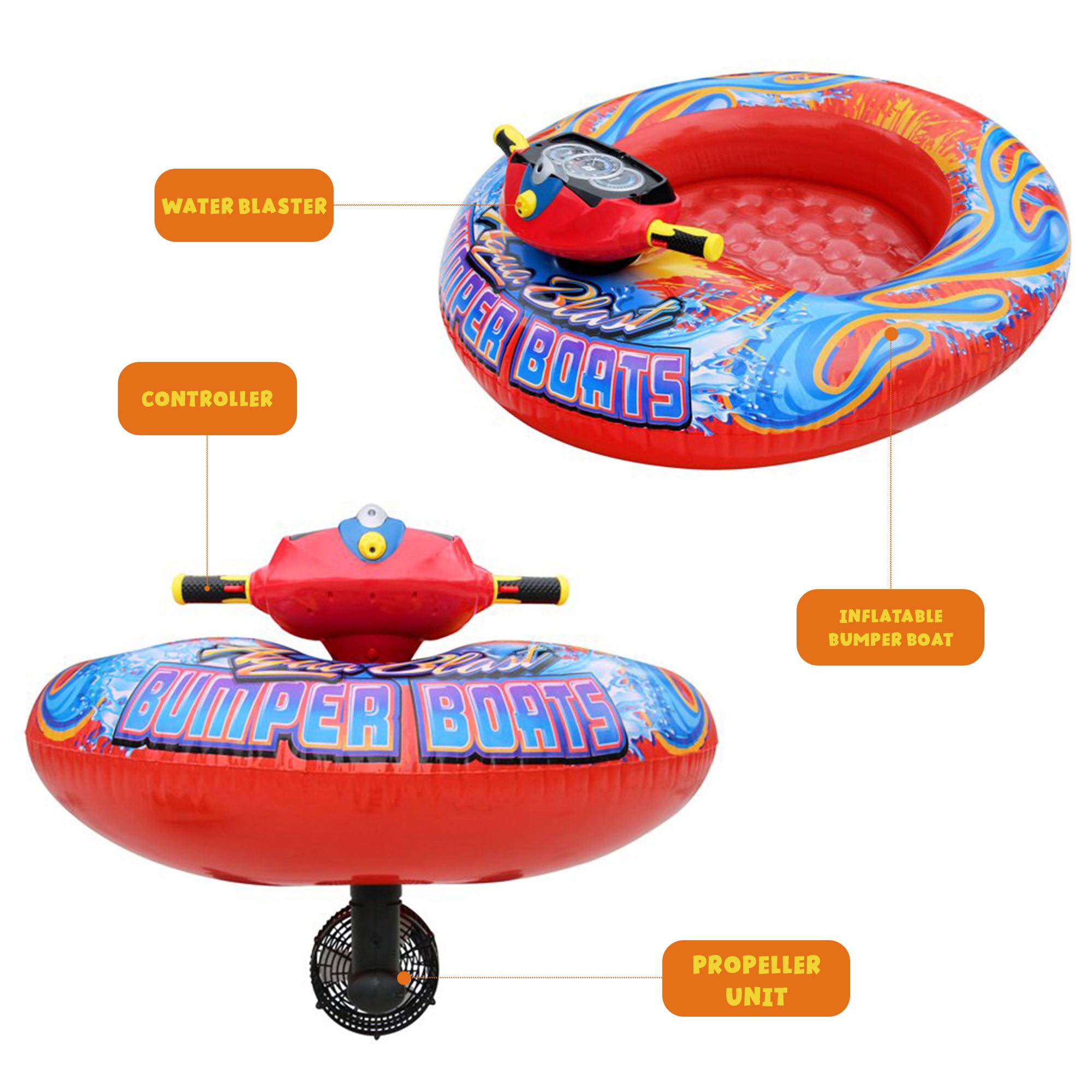 Banzai Aqua Blast Motorized Bumper Boat Inflatable Pool Float Water Toy, Red - VMInnovations