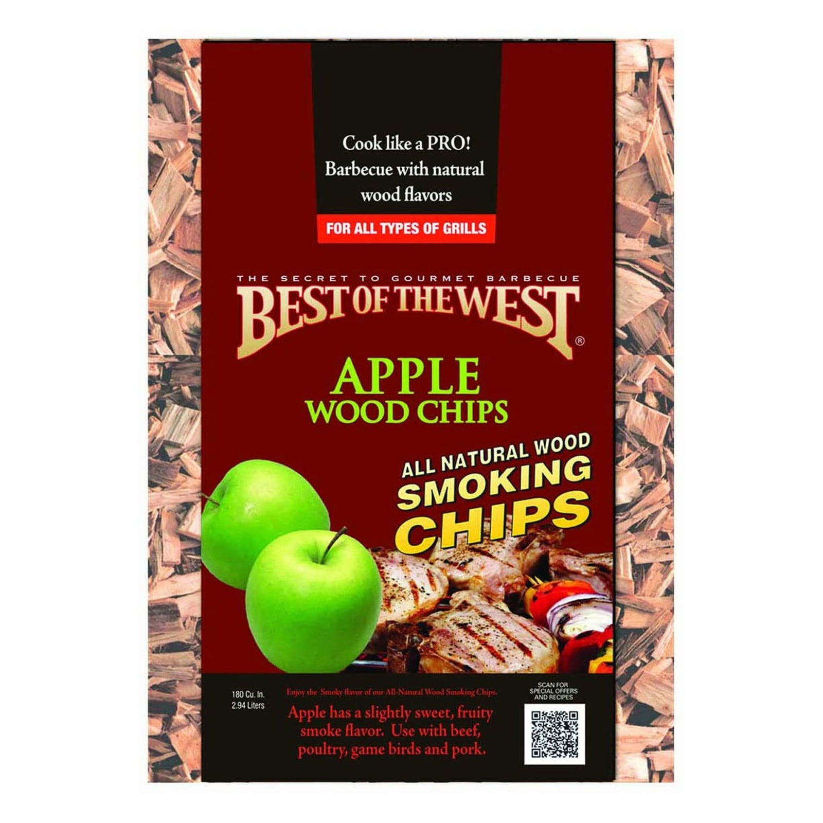 Best of the West All Natural Barbecue Apple Wood Smoking Chips, 180 Cubic Inches - VMInnovations