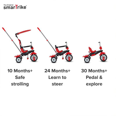 smarTrike Zoom 4 in 1 Baby Toddler Trike Tricycle Toy for 15 to 36 Months, Red