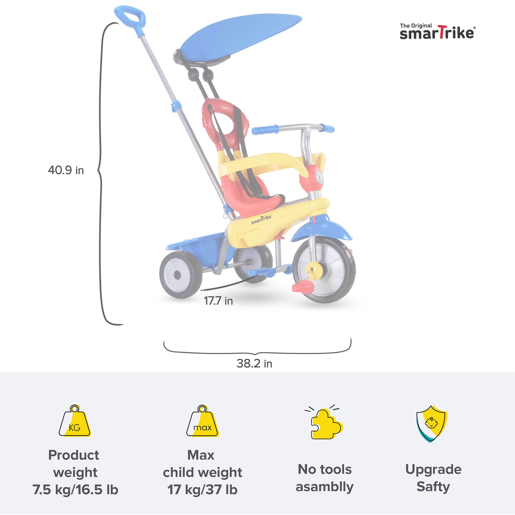 smarTrike Zoom 4 in 1 Baby Toddler Trike Tricycle Toy for 15-36 Mo, Multicolor - VMInnovations