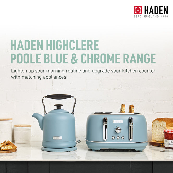 Haden Highclere 1.5 Liter Vintage Cordless Electric Tea Pot Kettle, Blue (Used)
