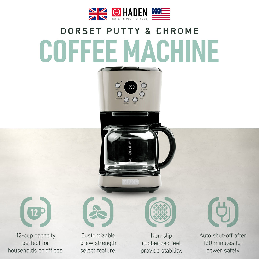 Haden Retro Style 12 Cup Home Coffee Maker Machine w/ Carafe, Putty (Used)