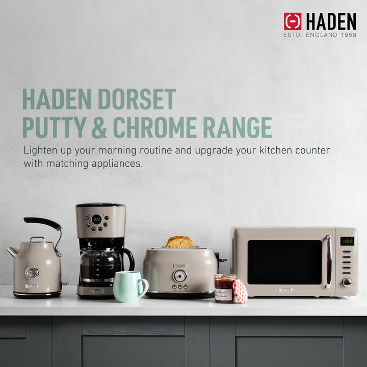 Haden Coffee Machine, 12 Cup Programmable Drip Coffee Maker, Putty & Chrome