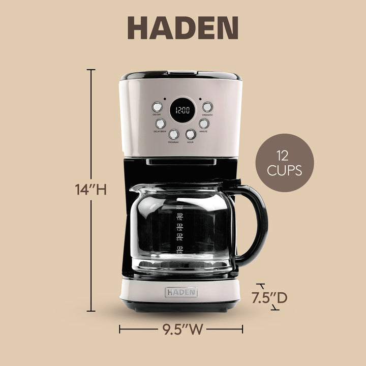 Haden Coffee Machine 12 Cup Programmable Drip CoffeeMaker Putty/Chrome(Open Box)