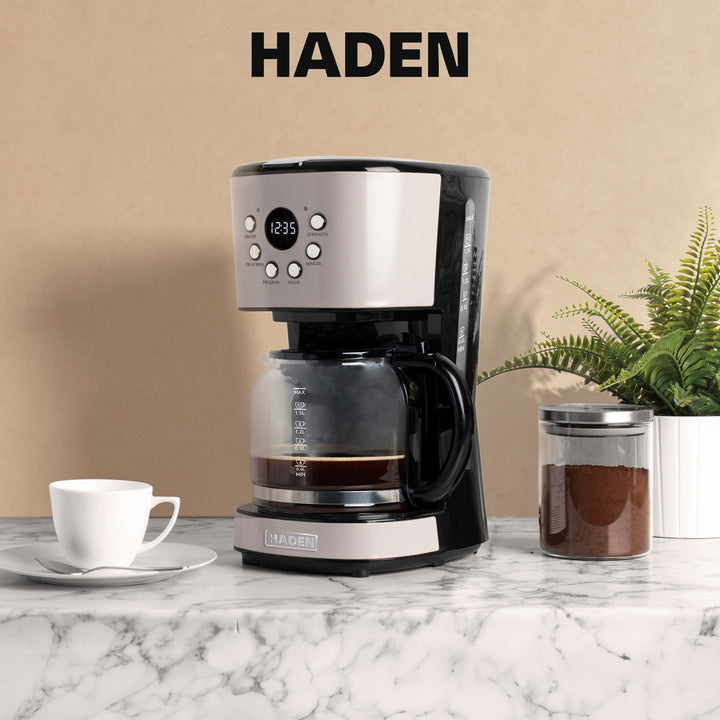 Haden Coffee Machine 12 Cup Programmable Drip CoffeeMaker Putty/Chrome(Open Box)