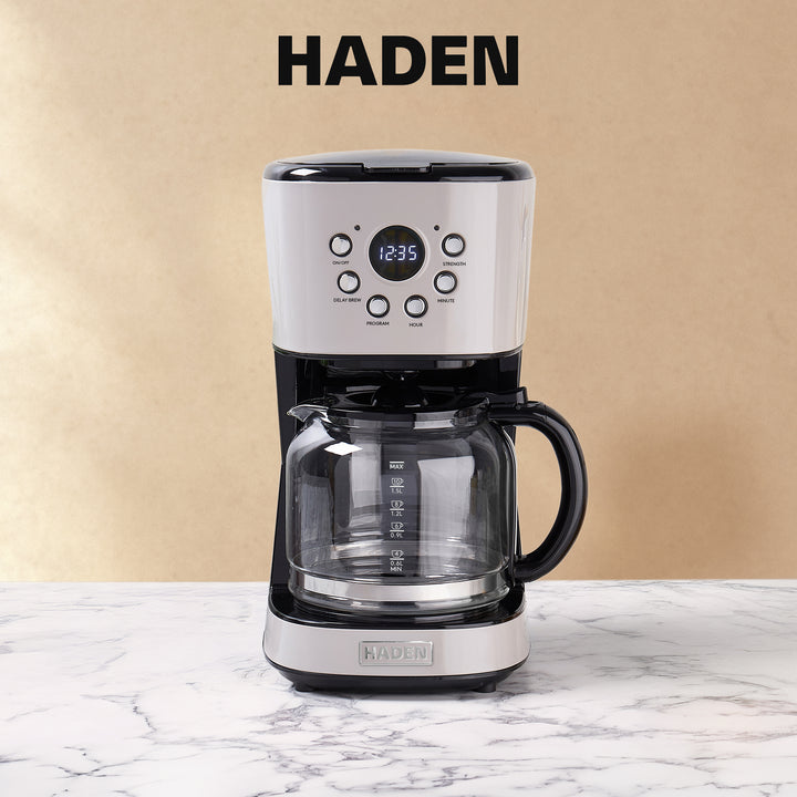 Haden Coffee Machine 12 Cup Programmable Drip CoffeeMaker Putty/Chrome(Open Box)
