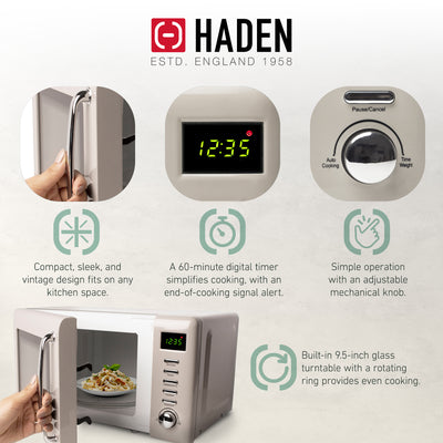 Haden Cotswold Vintage Retro 0.7 Cu Ft 800W Microwave Oven, Putty (Open Box) - VMInnovations