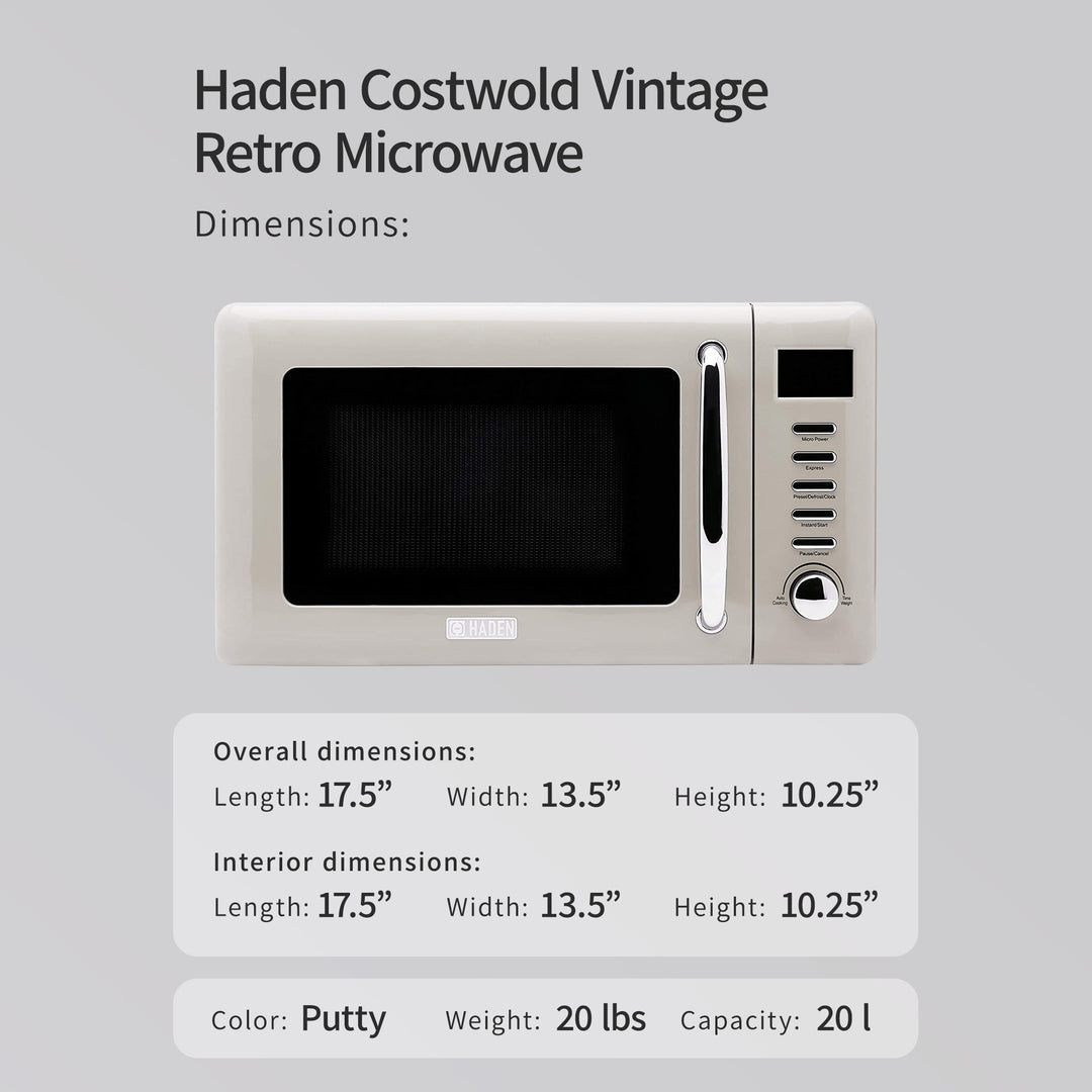 Haden Cotswold Vintage Retro 0.7 Cu Ft 800W Microwave Oven, Putty (Open Box)