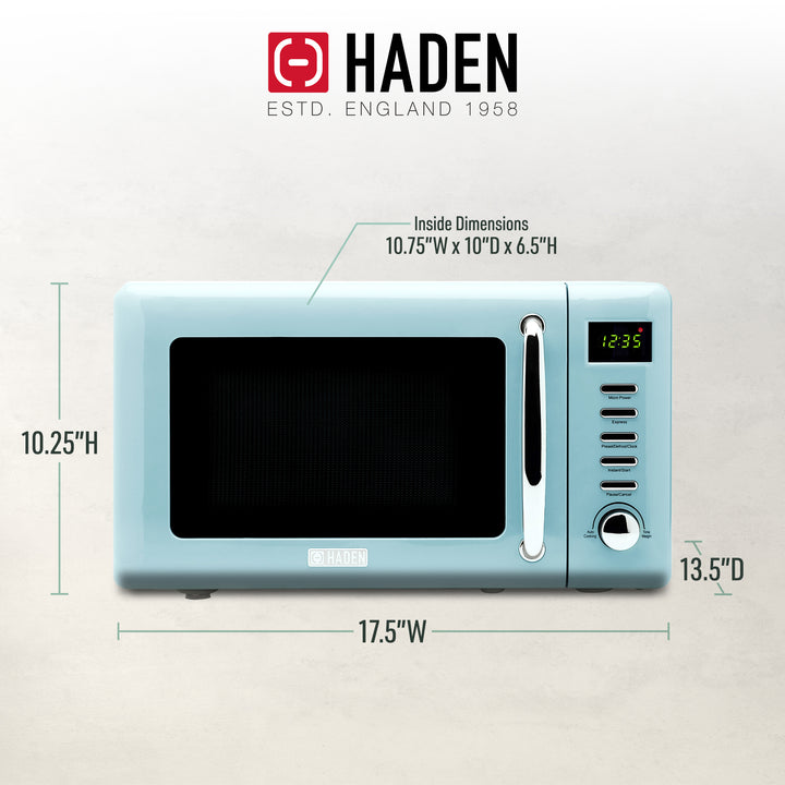 Haden 0.7 Cu Ft Compact Countertop Microwave, 700 Watts, Turquoise & Chrome - VMInnovations