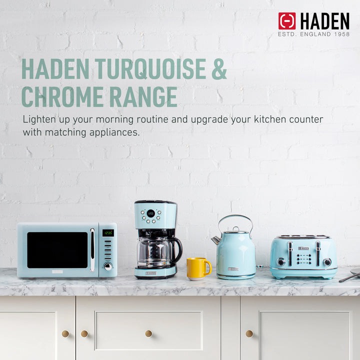 Haden 0.7 Cu Ft Compact Countertop Microwave, 700 Watts, Turquoise & Chrome - VMInnovations