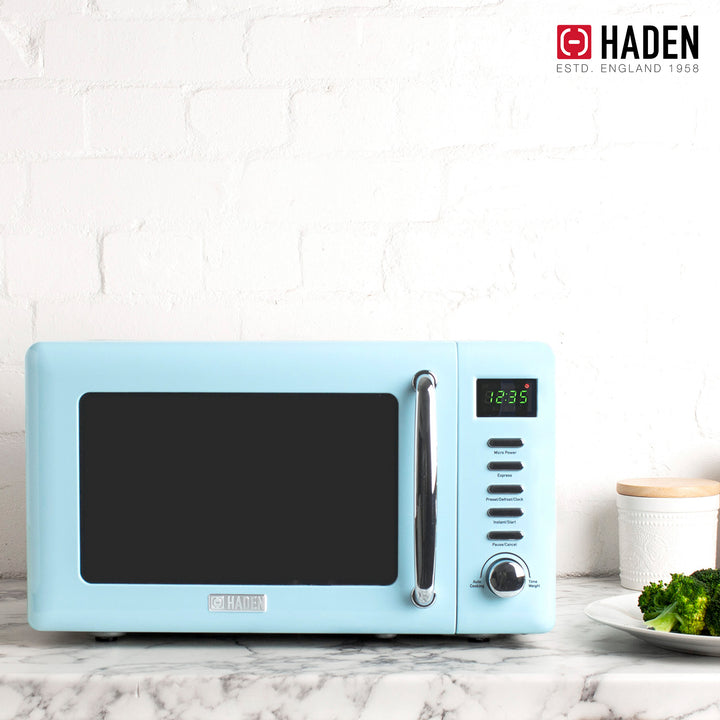 Haden 0.7 Cu Ft Compact Countertop Microwave, 700 Watts, Turquoise & Chrome