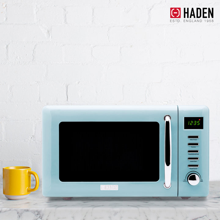 Haden 0.7 Cu Ft Compact Countertop Microwave, 700 Watts, Turquoise & Chrome