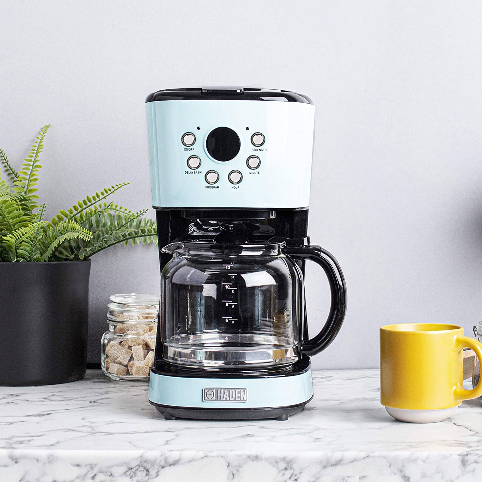 Haden Heritage 12 Cup Programmable Vintage Retro Home Coffee Maker Machine, Blue (Refurbished)