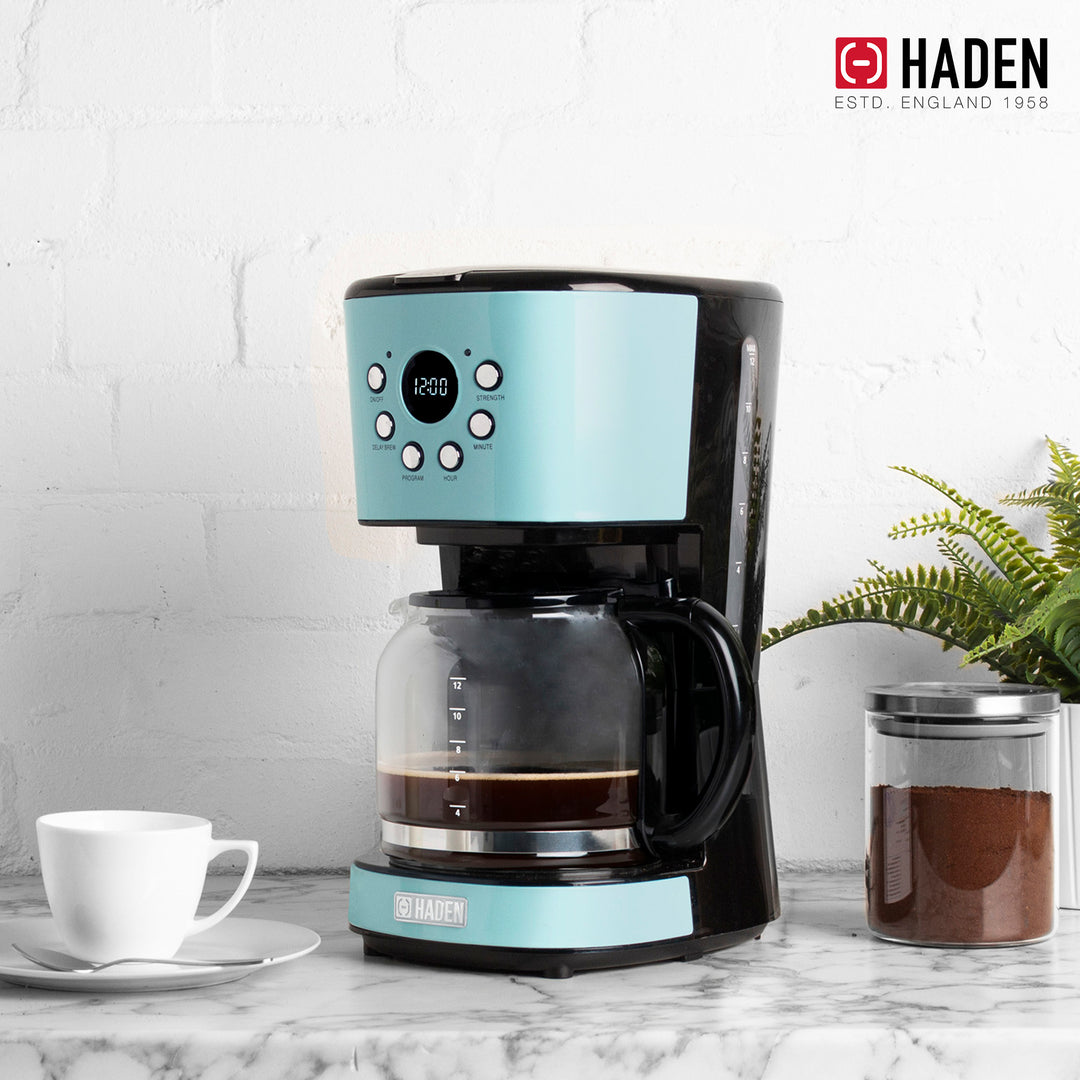 Haden Coffee Machine, 12 Cup Programmable Drip Coffee Maker, Turquoise & Chrome