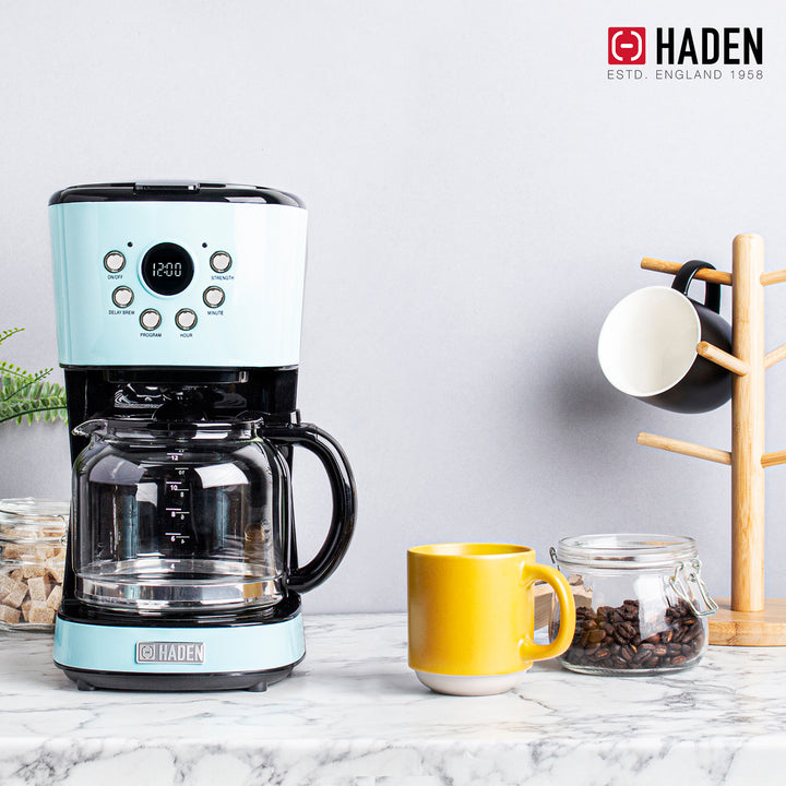 Haden Coffee Machine, 12 Cup Programmable Drip Coffee Maker, Turquoise & Chrome