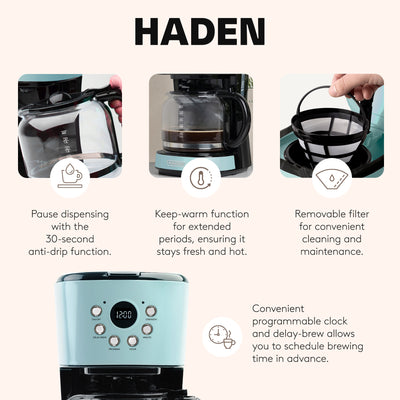 Haden Heritage 12 Cup  Vintage Retro Home Coffee Maker Machine, Blue (Used)