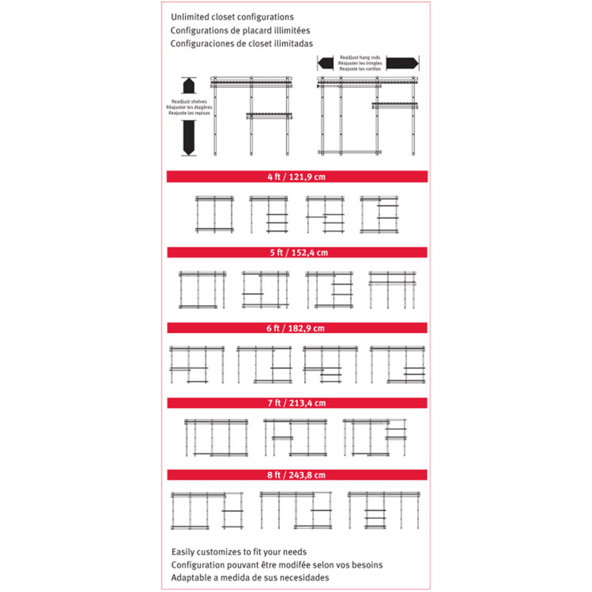 Rubbermaid Configurations 4-8 Feet Custom Closet Organizer Deluxe Kit, Titanium