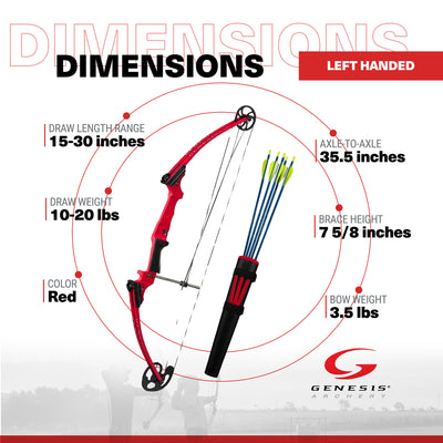 Genesis Archery Original Left Handed Compound Bow Archery Kit, Red (5 Pack)