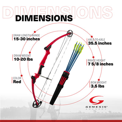 Genesis Original Archery Compound Bow & Arrow Set, Left Handed, Red (Open Box)