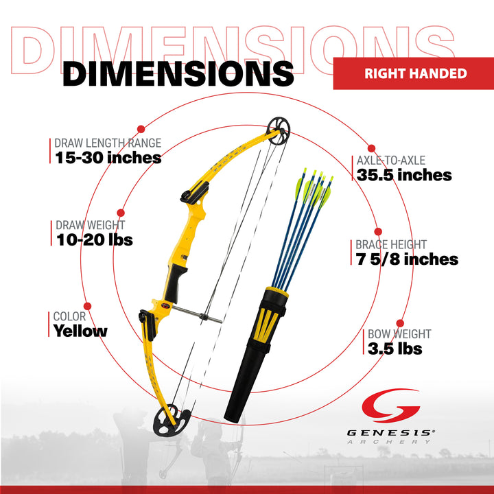 Genesis Original Archery Compound Bow and Arrow Set, Draw Hand-Right, Yellow