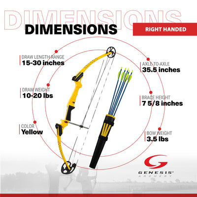 Genesis Original Archery Compound Bow & Arrow Set, Draw Hand-Right, Yellow(Used) - VMInnovations