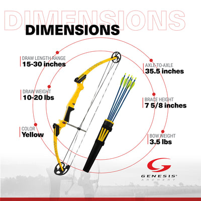Genesis Original Lightweight Archery Compound Bow/Arrow Set, Right Handed,Yellow