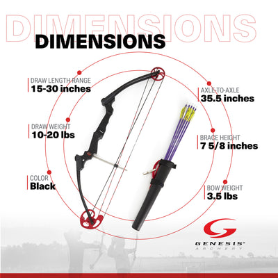 Genesis Archery Original Target Practice Bow Kit, Right Handed, Black (Open Box)