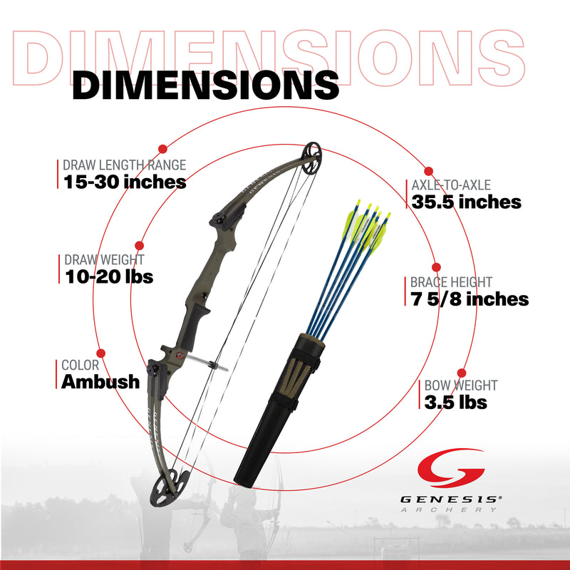 Genesis Archery Original Target Practice Bow Kit, Right Handed, Ambush(Open Box)