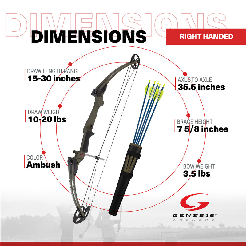 Genesis Archery Original Target Practice Bow Kit, Right Handed, Ambush(Open Box)