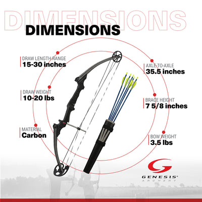 Genesis Original Lightweight Archery Compound Bow/Arrow Set, Left Handed, Carbon