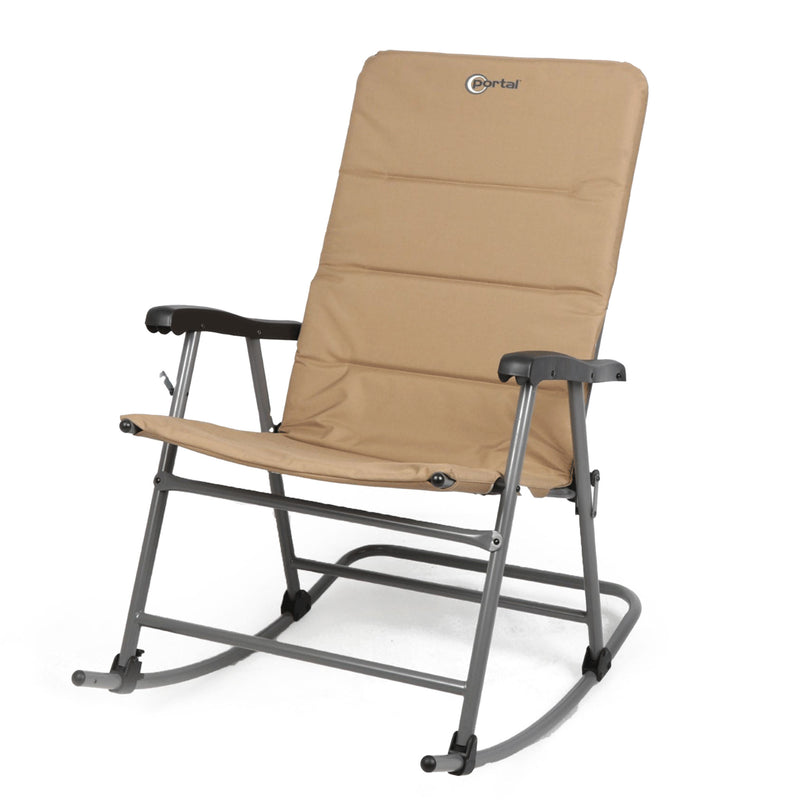 Portal Outdoor Wide Portable Flat Folding Camping Rocking Chair Recliner, Tan