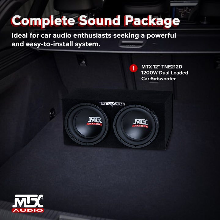 MTX 12" 1200W Car Audio Subwoofer Box Enclosure & Crunch PowerDriveX Stereo Amp