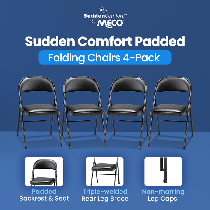 MECO 4-Pack Vinyl Padded Folding Chairs with 16 x 16 Inch Seat, Black (Used) - VMInnovations