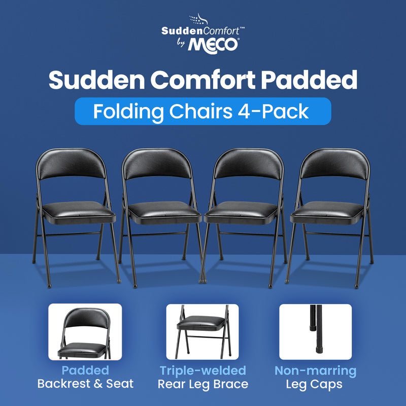 MECO 4-Pack of Deluxe Vinyl Padded Folding Chairs w/16&