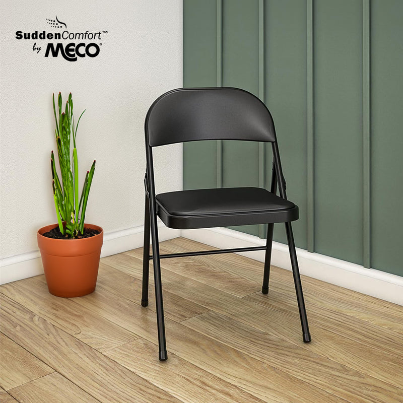 MECO 4-Pack Vinyl Padded Folding Chairs with 16 x 16 Inch Seat, Black (Used)