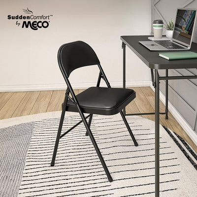 MECO 4-Pack of Deluxe Vinyl Padded Folding Chairs w/16'x16' Seat ,BLK(For Parts)