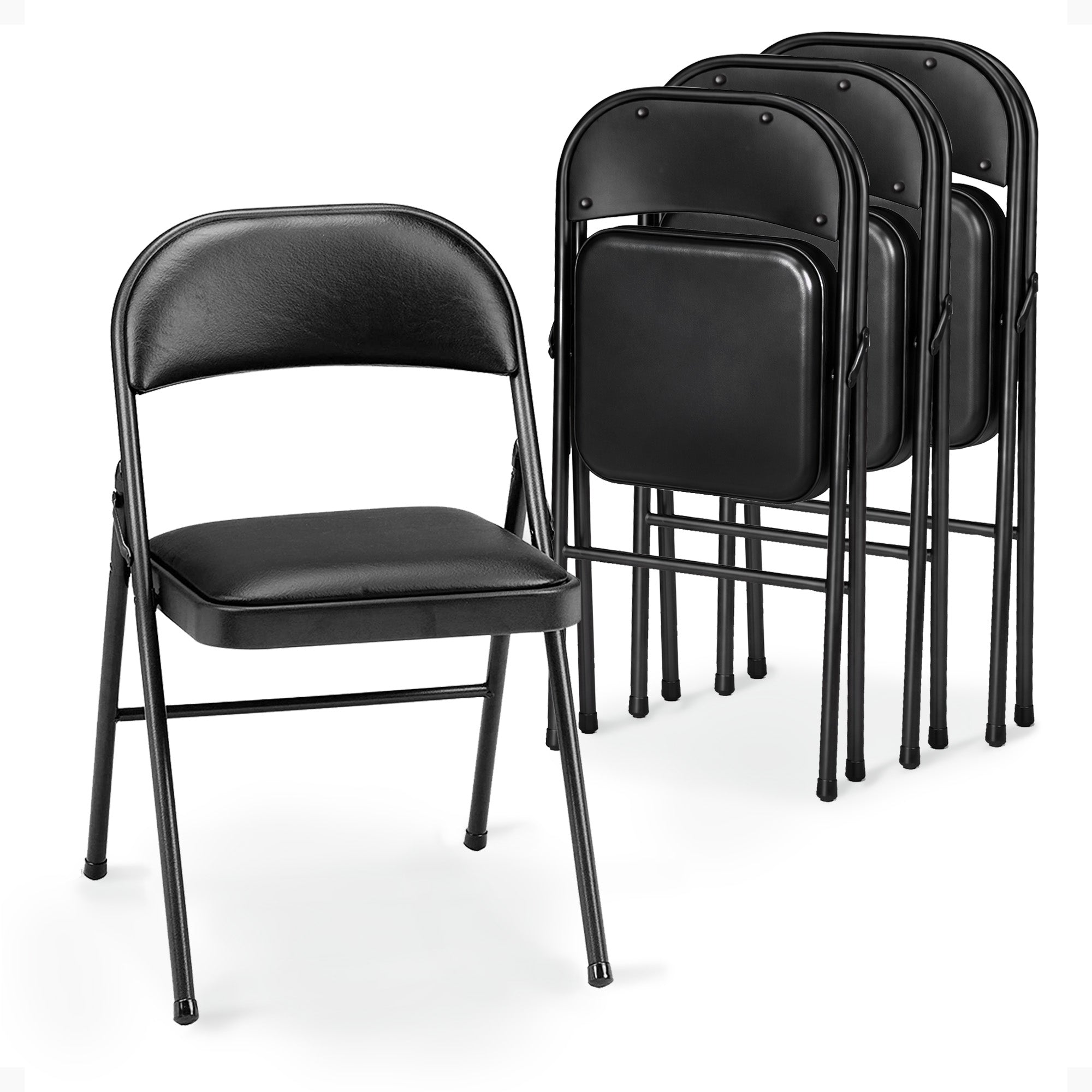 MECO 4-Pack of Deluxe Vinyl Padded Folding Chairs with 16 x 16 Inch Seat, Black - VMInnovations