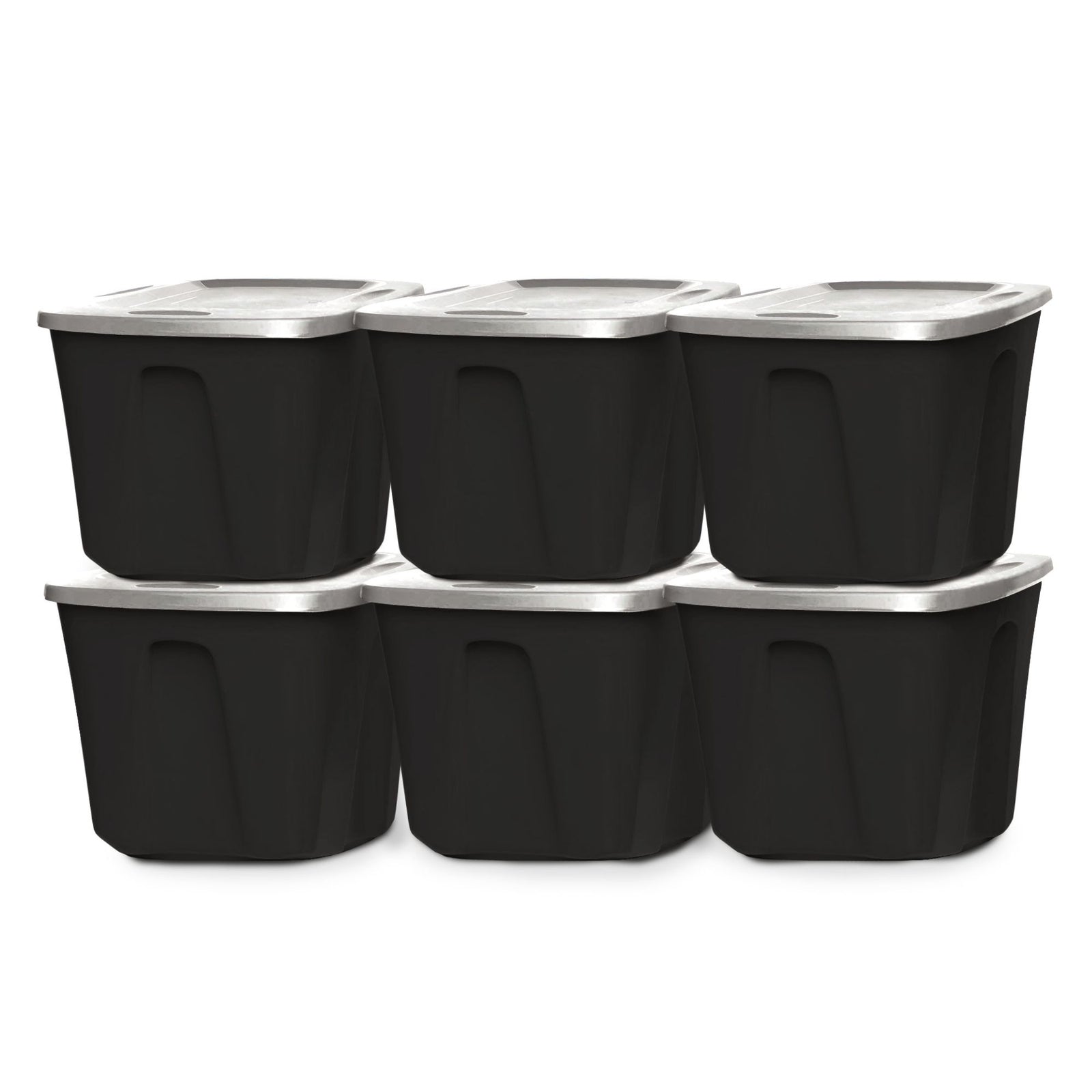 Homz 32 Gallon Durable Molded Plastic Storage Bin with Lid, Black/Gray (6 Pack) - VMInnovations