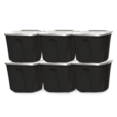 Homz 32 Gallon Durable Molded Plastic Storage Bin with Lid, Black/Gray (6 Pack) - VMInnovations