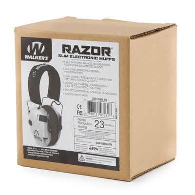 Walker's Razor Slim Shooter Folding Ear Muffs with NRR of 23dB, White (Open Box)