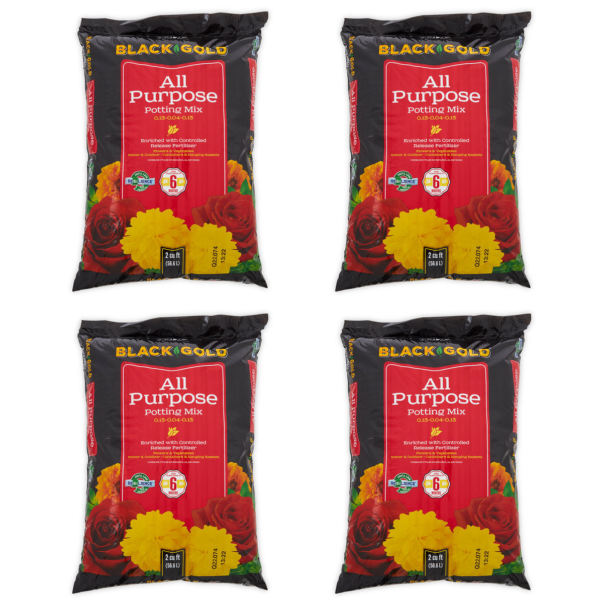SunGro Black Gold All Purpose Potting Soil Fertilizer Mix, 2 Cu Ft Bag (4 Pack)